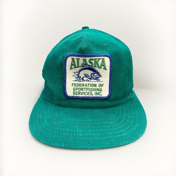 Vtg Alaska Federation Of Sportfishing Services, Inc Patch Corduroy SnapBack Hat